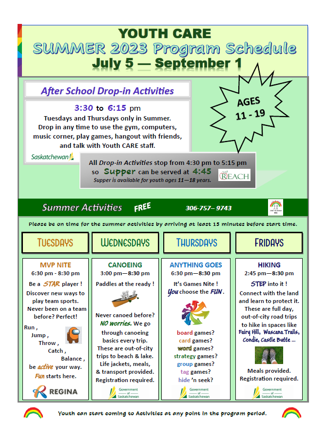 Martin Collegiate (@martinmonarchs) on Twitter photo The <a href="/RYCRegina/">Rainbow Youth Centre</a> has posted their SUMMER Program Schedule for 2023. REMINDER the Youth CARE services are for youth who have already celebrated their 11th birthday but not yet celebrated their 19th birthday. Bringing a health card on your first visit would be appreciated! The <a href="/RYCRegina/">Rainbow Youth Centre</a> has posted their SUMMER Program Schedule for 2023. REMINDER the Youth CARE services are for youth who have already celebrated their 11th birthday but not yet celebrated their 19th birthday. Bringing a health card on your first visit would be appreciated!