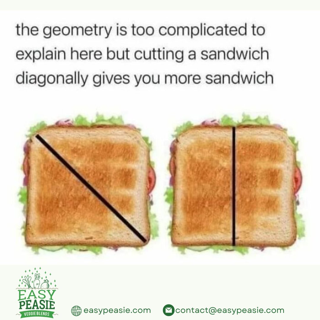 When sandwich cutting meets geometry! Which slicing technique do you swear by: vertically or diagonally? Let's settle this tasty debate in the comments!
#easypeasie #healthykids #pickyeaters #pickyproblems #momknowsbest #funnymemes #foodtransformation #SandwichGeometry #foodmemes