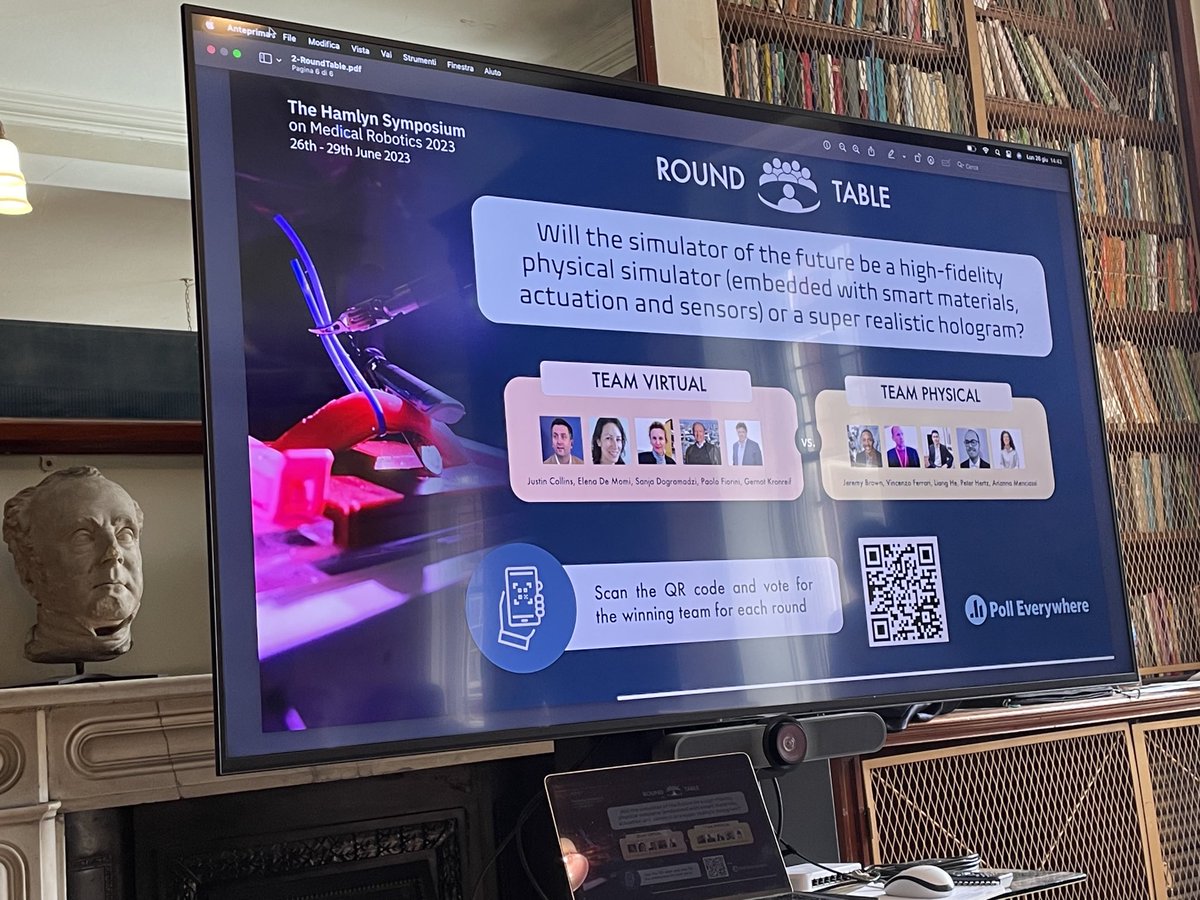 Good debate on the future of training models ⁦<a href="/HamlynSymposium/">Hamlyn Symposium</a>⁩ . Will the simulator of the future be physical or virtual or a hybrid?