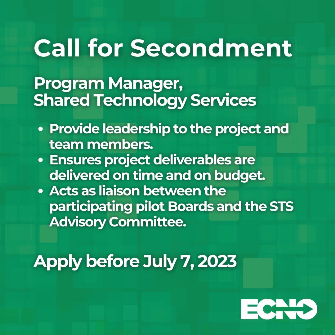 Career development alert! ECNO is recruiting a part-time STS Program Manager on contract or secondment. This is a fantastic opportunity for an experienced IT leader to gain invaluable career experience. Read more and apply today or spread the word! ecno.org/careers/