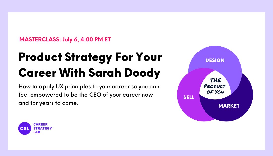 sarahdoody's tweet image. Big news, I'm launching Career Strategy Lab 2.0 on July 6 🙉 🎉 

As a part of the launch, I've created a brand new masterclass, "Product Strategy For Your Career."

RSVP for the masterclass &amp;amp; be first in line to join CSL 2.0. careerstrategylab.com/masterclass-ju…

#uxdesign #ux #productmgmt