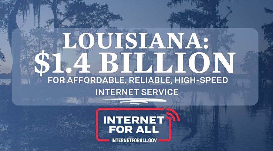 Internet is a necessity, NOT a luxury. @POTUS & @VP announced $1,355,554,552 to bring high-speed & affordable internet to #Louisiana. #LA02 will have more access than ever before to stay connected & utilize important services like telehealth & virtual learning. #InternetForAll