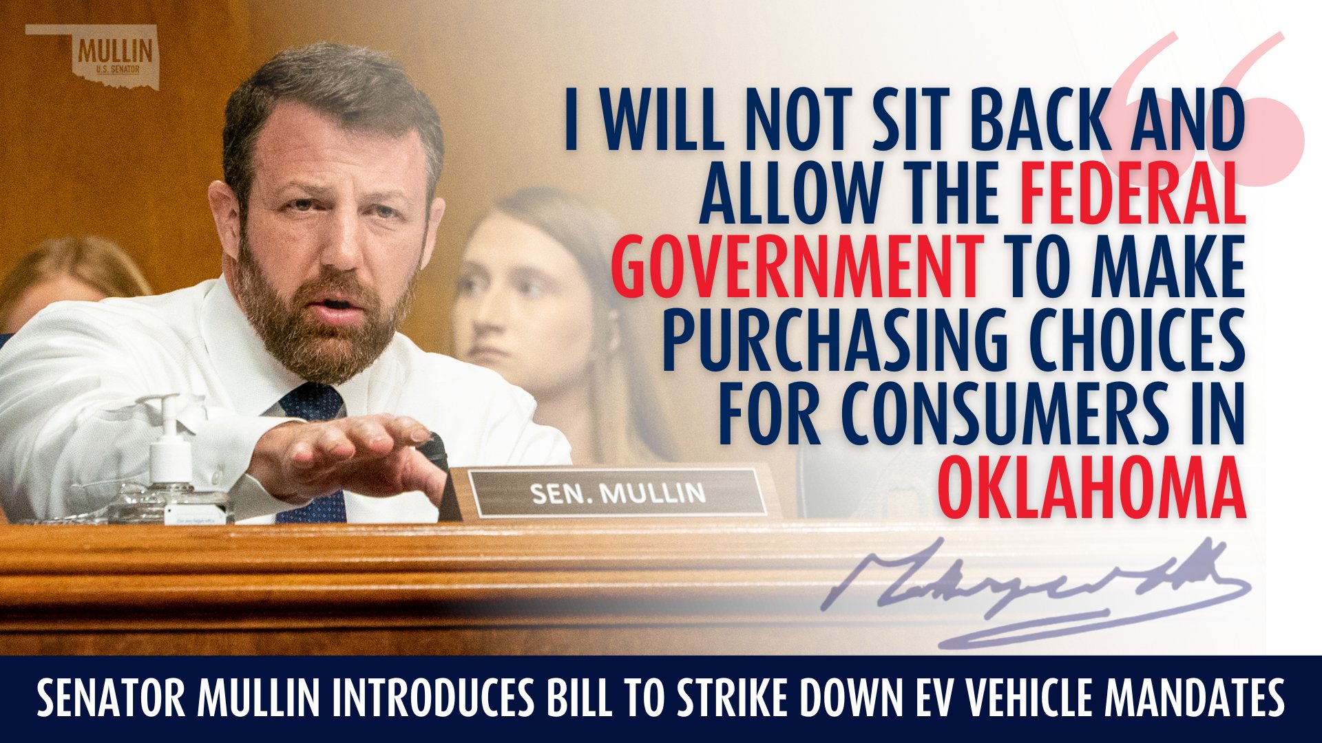 Markwayne Mullin on X: "ICYMI: Last week, I introduced The Preserving  Choice in Vehicle Purchases Act to ensure Americans can choose what vehicle  is best for themselves and their families. We cannot