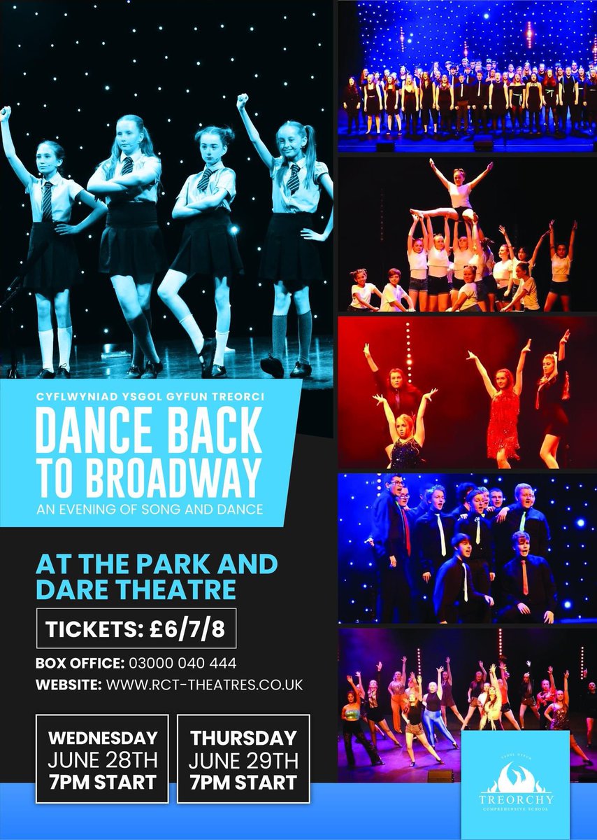 TCS Music (@tcsmusicdept) on Twitter photo ‘Dance Back to Broadway’, an evening of song and dance, this week at the Park and Dare Theatre, Wednesday 28th and Thursday 29th June at 7:00pm. <a href="/TreorchyComp/">Headteacher</a>
Tickets are available from the Park and Dare Box Office on 03000 040 444 or online rct-theatres.co.uk
#PleaseRT ‘Dance Back to Broadway’, an evening of song and dance, this week at the Park and Dare Theatre, Wednesday 28th and Thursday 29th June at 7:00pm. <a href="/TreorchyComp/">Headteacher</a>
Tickets are available from the Park and Dare Box Office on 03000 040 444 or online rct-theatres.co.uk
#PleaseRT
