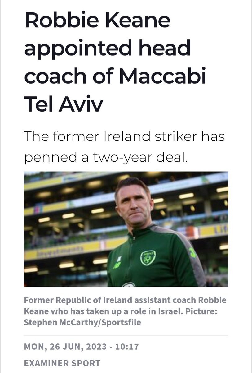 There is a Palestinian sporting boycott and call for the expulsion of the Israeli FA from FIFA and UEFA due to apartheid Israel's crimes against the Palestinian people, so it is deeply disappointing to see Robbie Keane go to manage Maccabi Tel Aviv.  
#BDS #FreePalestine