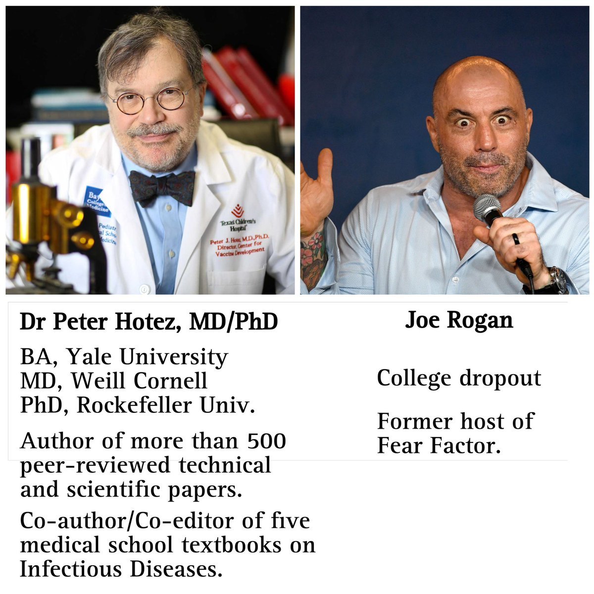 the REAL comparison of Peter Hotez and Joe Rogan