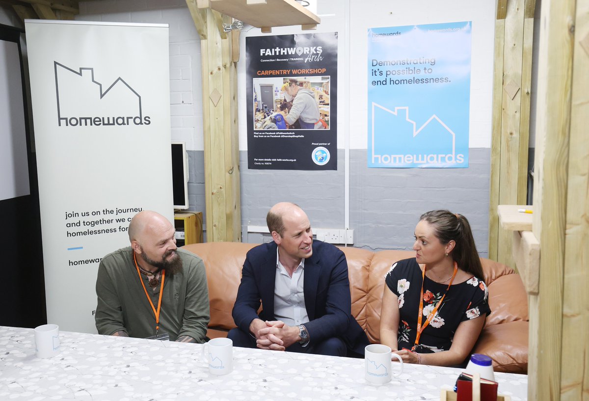 Great to have kicked off with Bournemouth, Christchurch & Poole! Thanks @FaithworksDRST for giving us insight into the importance of empowering people with skills to help end repeat homelessness. Incredible to see the carpentry being taught & Prince William trying his hand at it!