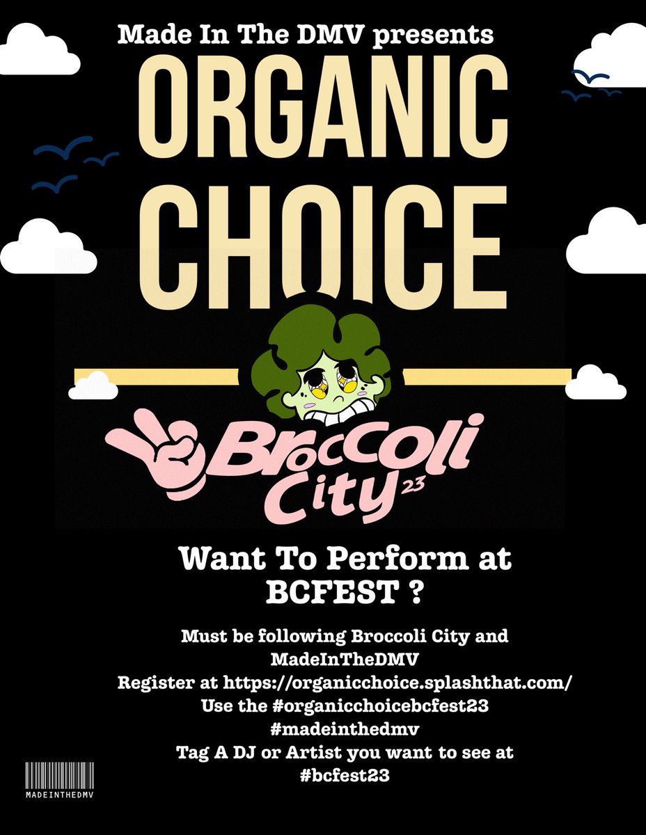 madeinthedmv's tweet photo. Excited to bring #organicchoice back to give 1 DMV DJ and Artist a chance to perform at @BroccoliCity. Submit music or mixes https://t.co/VNIZuHOpiI . Tag a DMV artists or DJ you want to see on the #bcfest23 stage #madeinthedmv https://t.co/LEYJXeMjSw