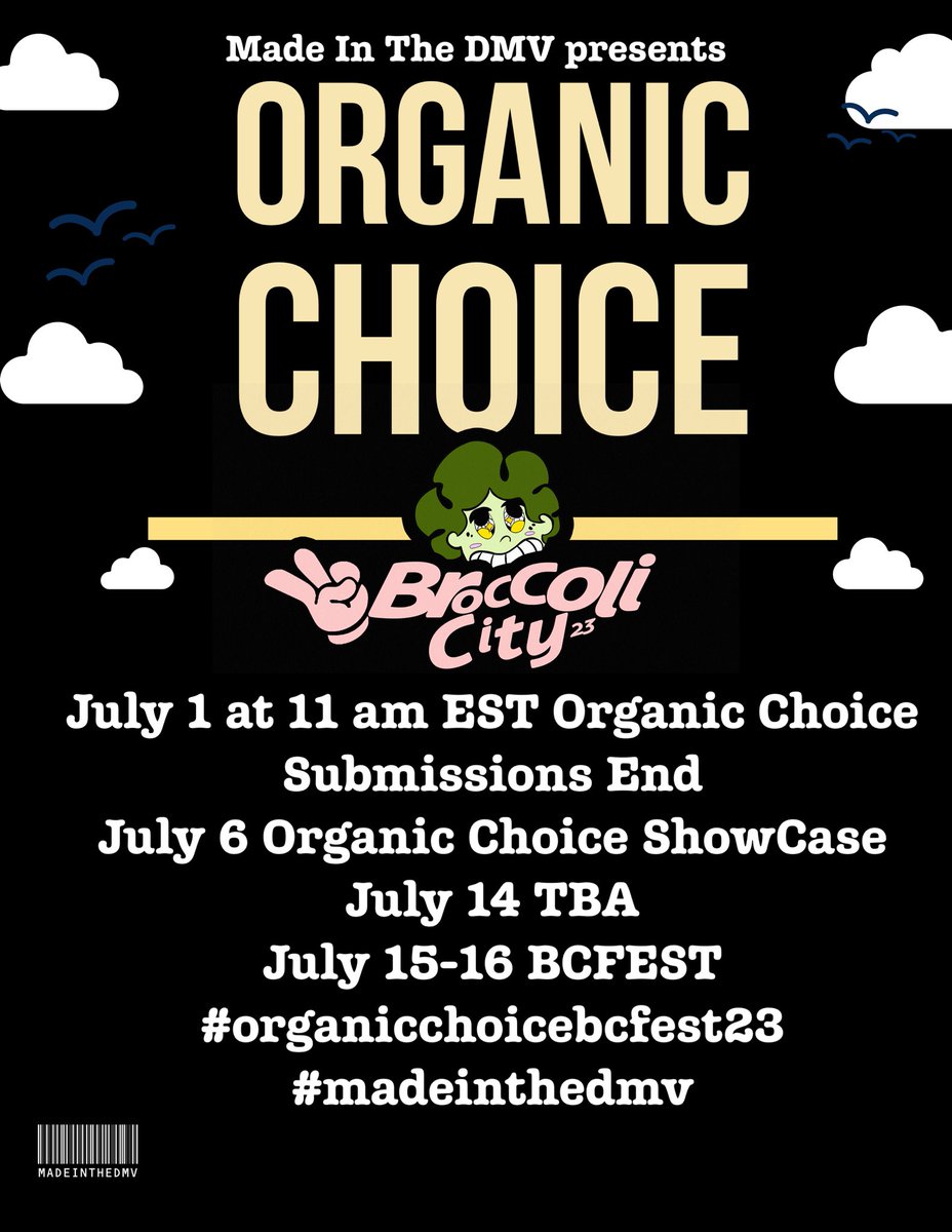 madeinthedmv's tweet photo. Excited to bring #organicchoice back to give 1 DMV DJ and Artist a chance to perform at @BroccoliCity. Submit music or mixes https://t.co/VNIZuHOpiI . Tag a DMV artists or DJ you want to see on the #bcfest23 stage #madeinthedmv https://t.co/LEYJXeMjSw