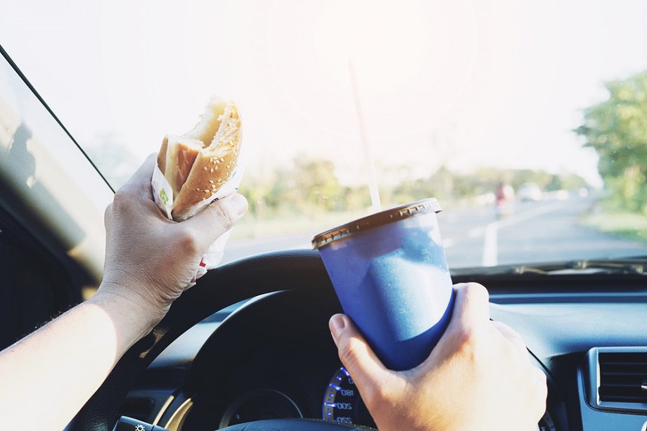 Your late and you skipped breakfast, but you can wait till you are not driving to eat.  Please. #distracteddrivingawareness #GetSAFE