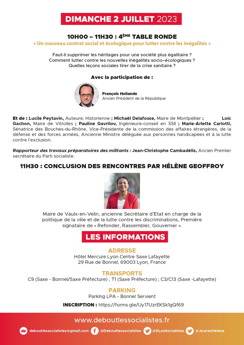 Retrouvons nous à Lyon le 1er et 2 juillet pour faire gagner la Gauche et battre les populismes.  

J'aurai notamment le plaisir d'y accueillir <a href="/BCazeneuve/">Bernard Cazeneuve</a> <a href="/faureolivier/">Olivier Faure</a> <a href="/NicolasMayerNMR/">Nicolas Mayer-Rossignol</a> <a href="/fhollande/">François Hollande</a> et
<a href="/MDelafosse/">Michaël Delafosse - Maire de Montpellier</a> !   

Toutes les informations par ici ⤵️