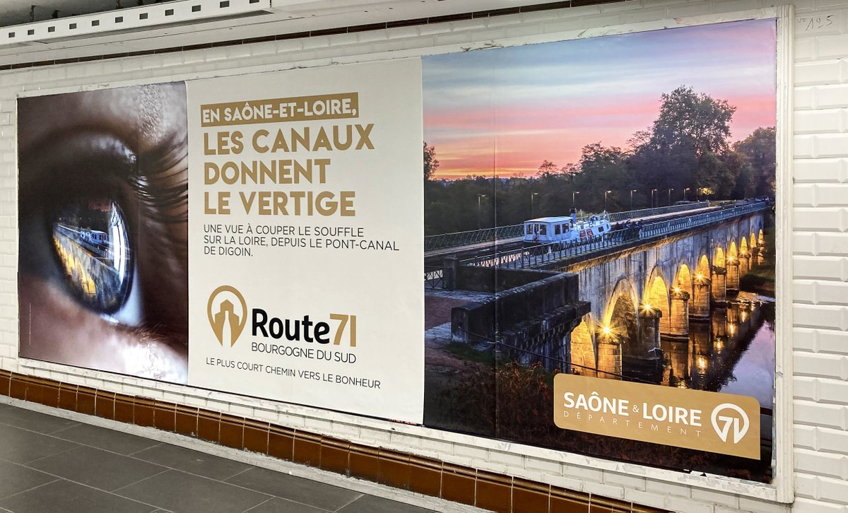 #tourisme #saoneetloire 
[ROUTE71]  
Depuis le 14 juin, les usagers du métro de Paris ont la chance de voir chaque matin les quelques 200 affiches pour promouvoir la Route71 ! 🚇 
Une campagne qui permet de développer encore plus l’attractivité touristique de la Saône-et-Loire.☀️