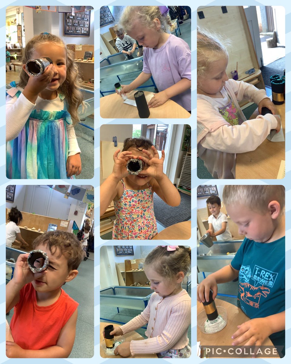 Nursery are developing our fine motor skills; rolling, cutting and sticking to make pirate telescopes 🔭🏴‍☠️ We are having great fun spotting treasure and other pirate ships with our telescopes @mrspEYFS @StJosephStBede #EYFS #sjsbPE #sjsbDT