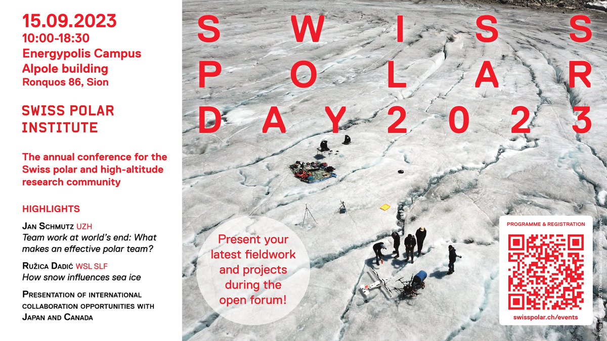 Join us for the Swiss #Polar Day: Highlights include keynotes by @Team_Schmutz & @RuzicaDadic + an overview of collaboration opportunities with 🇨🇦 @Institutnord and 🇯🇵@kyokuchiken! 🗓️15.09. ⏲️10:30-16:45 & 🍷 📍Alpole @EnergypolisVS @EPFL_en Register👉swisspolar.ch/event/swiss-po…