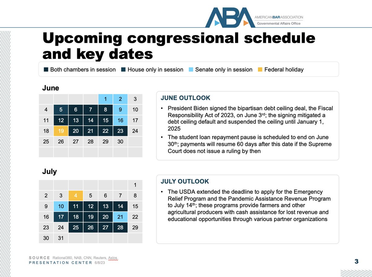 ABAGrassroots's tweet photo. Look no further for the Congressional calendar for June and July as well as what Congress has planned for the remainder of June and into July. For more resources, head to https://t.co/vpPjUaJWxT #LegislativeForecast https://t.co/yO4m5oLhkB
