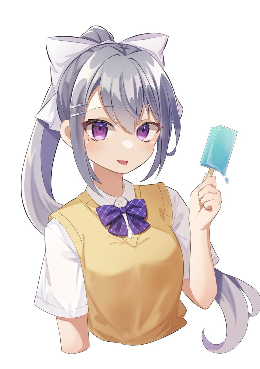 higuchi kaede 1girl food solo mole under eye popsicle bow mole  illustration images