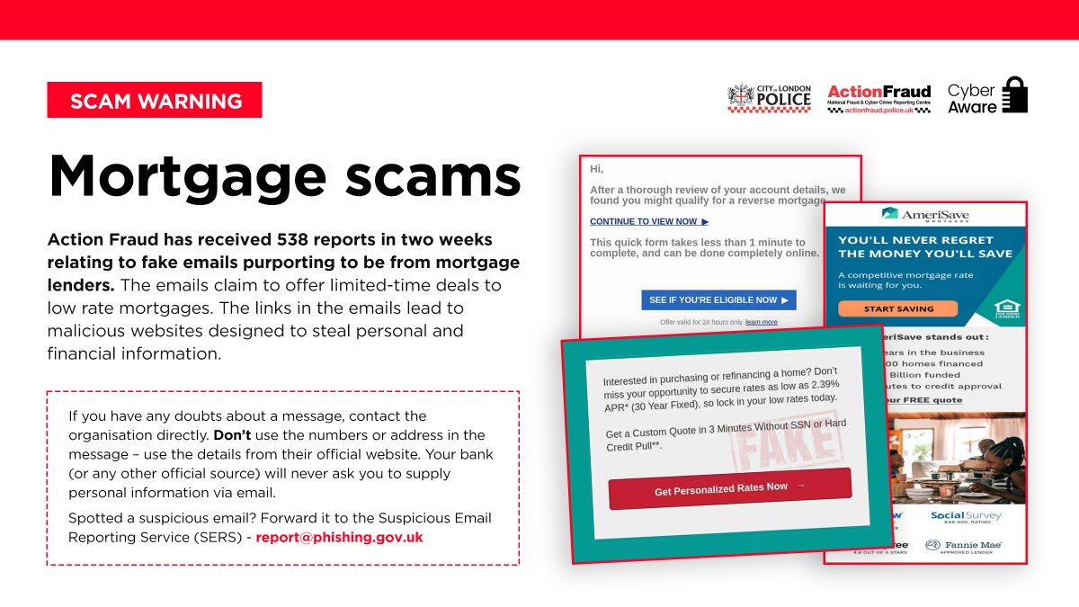 Trading Standards (@bucks_surreyts) on Twitter photo ⚠️ Criminals are using mortgage offers “as low as 2.39%” to lure people into phishing scams.
Always forward suspicious emails to: report@phishing.gov.uk
Your reports have resulted in the removal of 235,000 malicious websites as of May 2023. ⚠️ Criminals are using mortgage offers “as low as 2.39%” to lure people into phishing scams.
Always forward suspicious emails to: report@phishing.gov.uk
Your reports have resulted in the removal of 235,000 malicious websites as of May 2023.