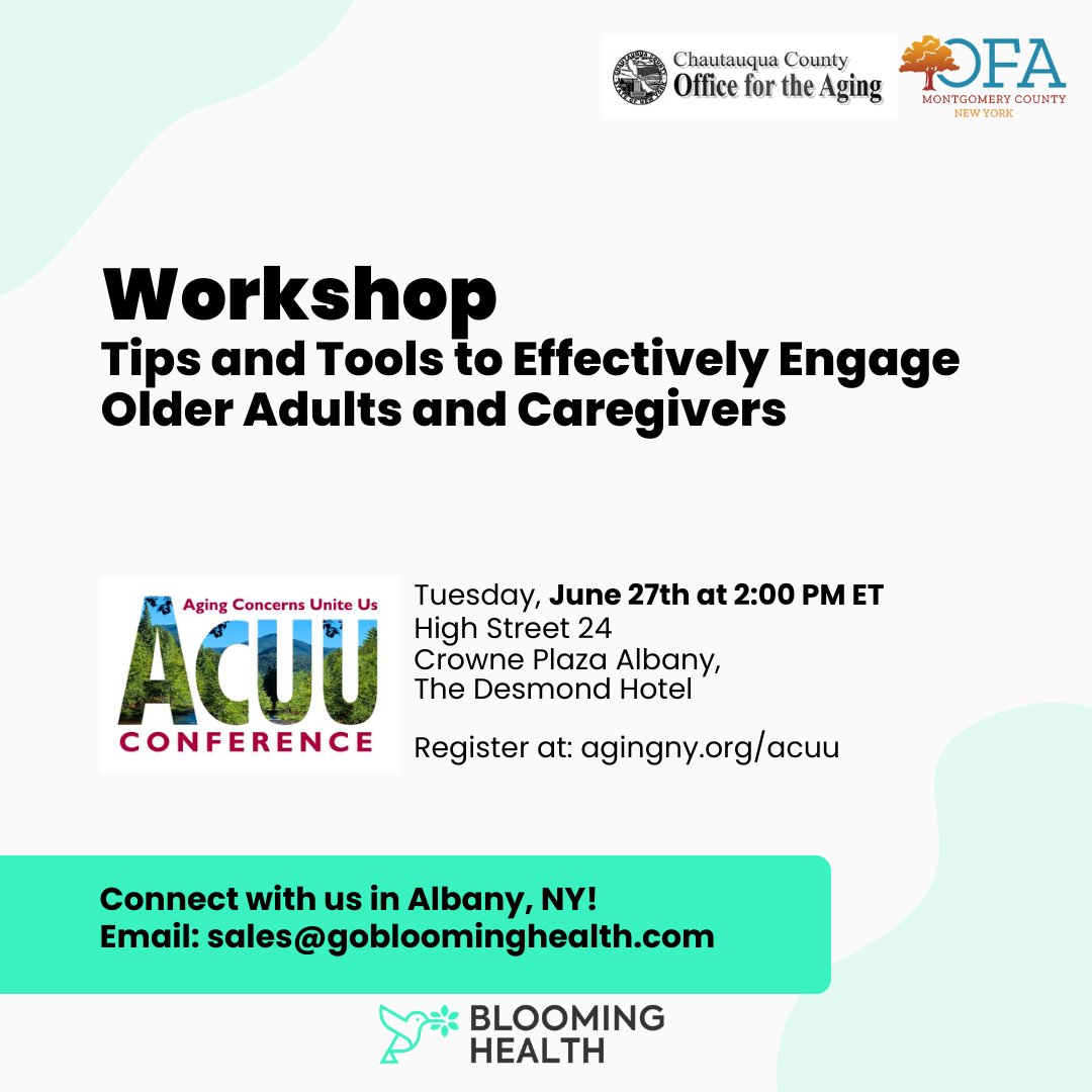 We are also doing a workshop together with our partners from Montgomery County Office for Aging and Chautauqua County Office for Aging Services.

Please don't forget to stop by our booth too! #aginginplace