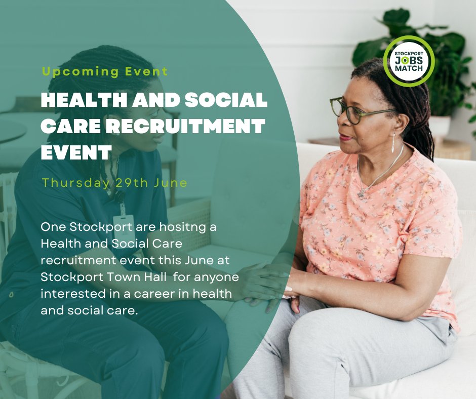 Would you be interested in pursuing a career in Health & Social Care? 

Join @OneStockport this Thursday for their Health and Social Care recruitment event at the Town Hall to learn about the wealth of available job opportunities. 

Register👉  ow.ly/oTuP50OSssF