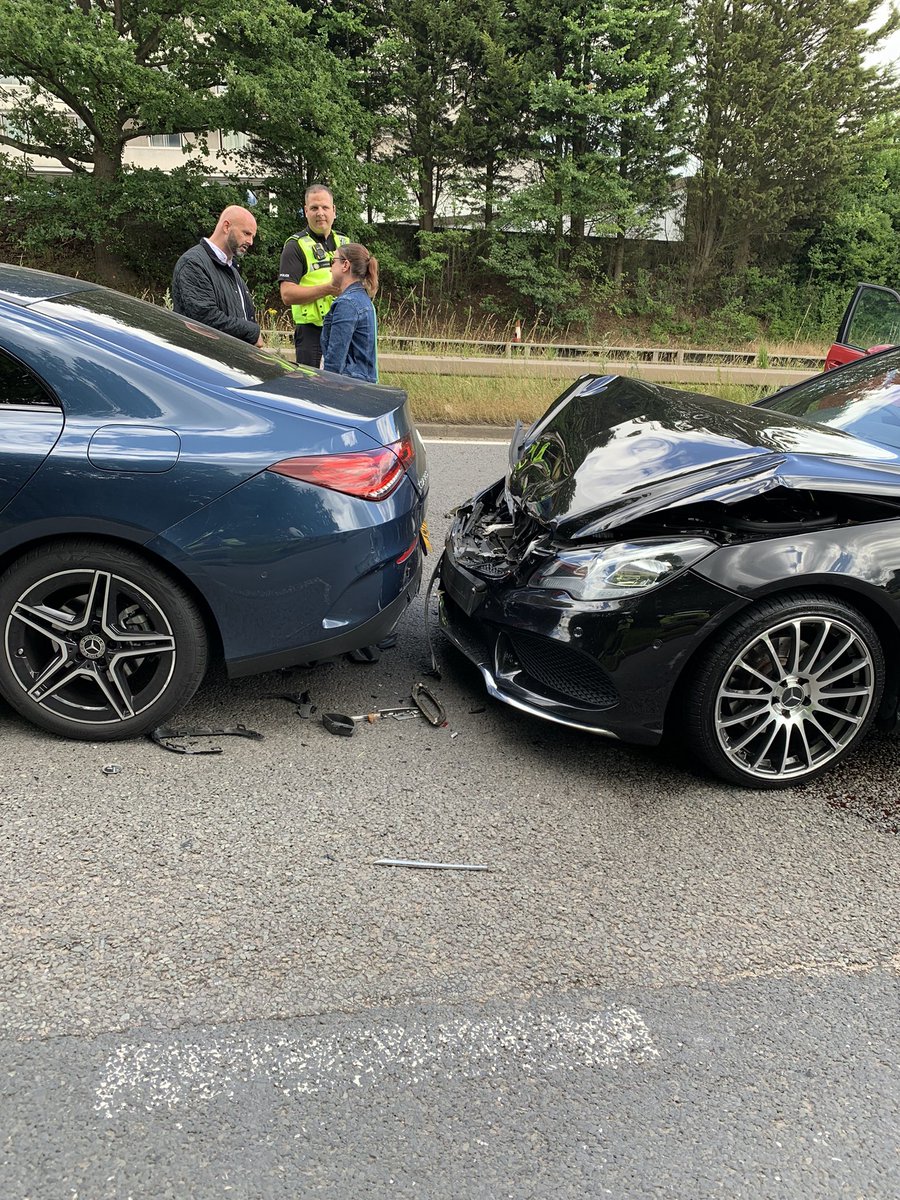 Blue watch attended a 3 car RTC today. Luckily everyone was wearing a seatbelt and was okay! Remember to keep a minimum of 2 car lengths away from the car in front. @WestMidsFire #RTC #BlueWatch #WMFS