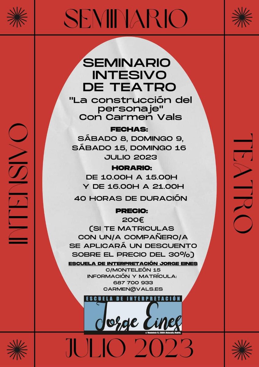 "SEMINARIO INTENSIVO "La Construcción del Personaje"con Carmen Vals.