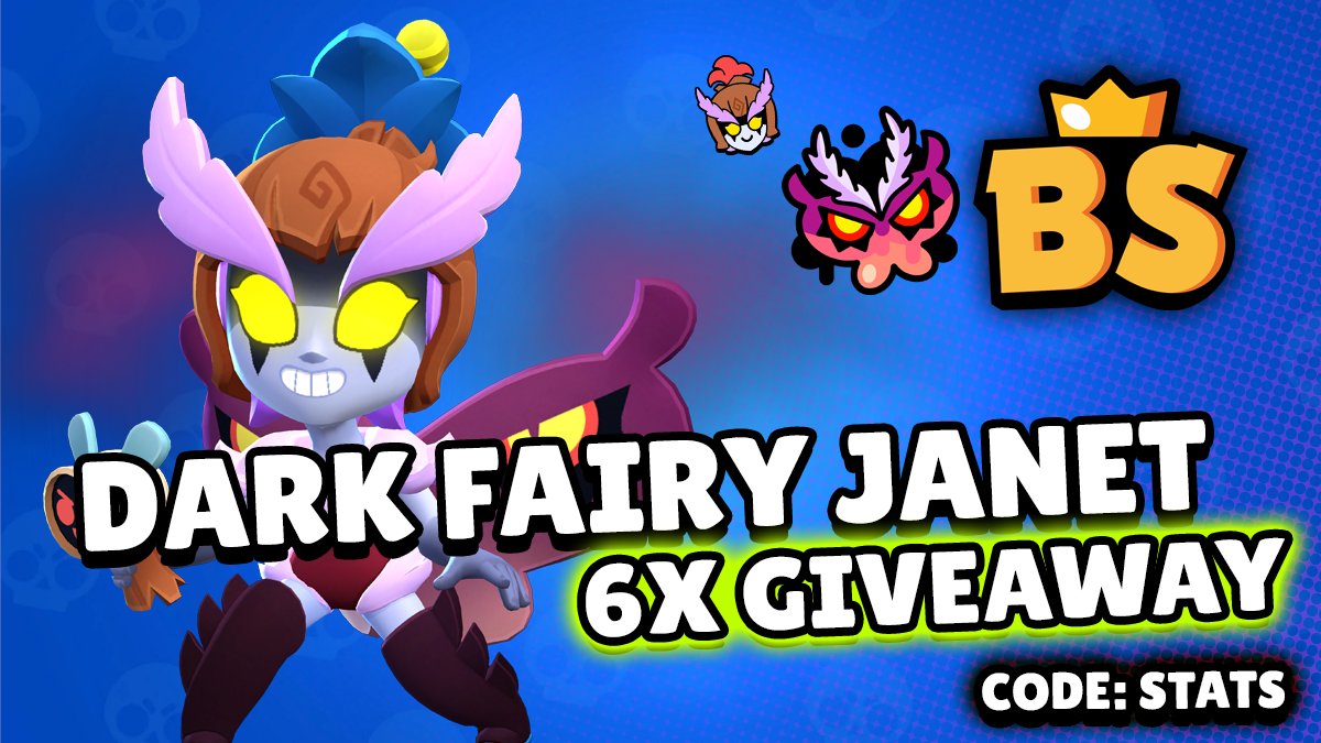 Time for a #DarkFairyJanetGiveaway! 6x skin+pin+profile picture bundles!   

To enter:
📳 Follow
💟 Like 
🔁 Retweet
✅ Use code 'Stats' (Optional :D)  
💬 Comment a link to your profile from brawlstats.com   
Ends in July 4th. Winners get a link to claim via DM. GL HF