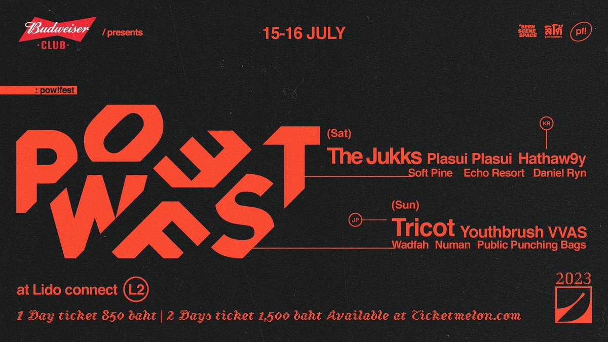 tricot_band's tweet photo. We will perform at "POW FEST 2023" at Lido Connect (L2) in Bangkok, Thailand on Sunday, July 16.🐘🇹🇭
Tickets are on sale now! We hope to see you there!:)
🔗https://t.co/TuVkamR6hW
#powfest #powfest7 #powfest2023 #seenscenespace #LidoConnect #BudweiserClub https://t.co/JnGAGbyBzh