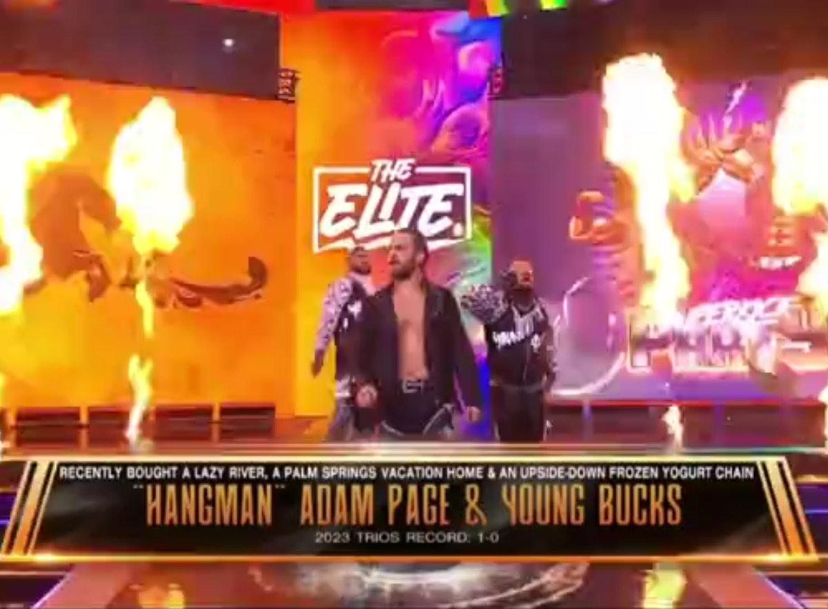 'recently bought a lazy river, a palm springs vacation home & upside down frozen yogurt chain'
#allelitewrestling #aew #theelite #beingtheelite #adampage #hangmanpage #hangmanadampage #nickjackson #mattjackson #theyoungbucks #aewxnjpwforbiddendoor #aewxnjpw #forbiddendoor