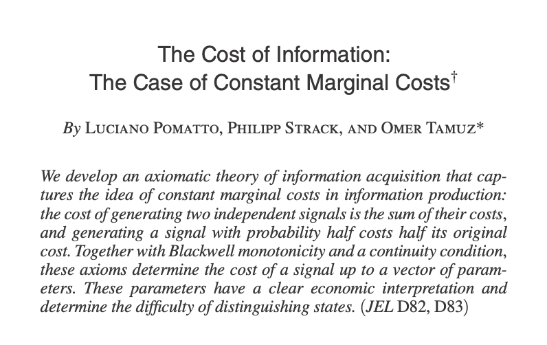 YaleEconomics's tweet photo. How should we look at the value and production cost of information? 

New work in @AEAjournals, by @lupo__matto, @philippstrack85, &amp; Omer Tamuz: https://t.co/Y5he7zdyLY https://t.co/J51lwAZo4N