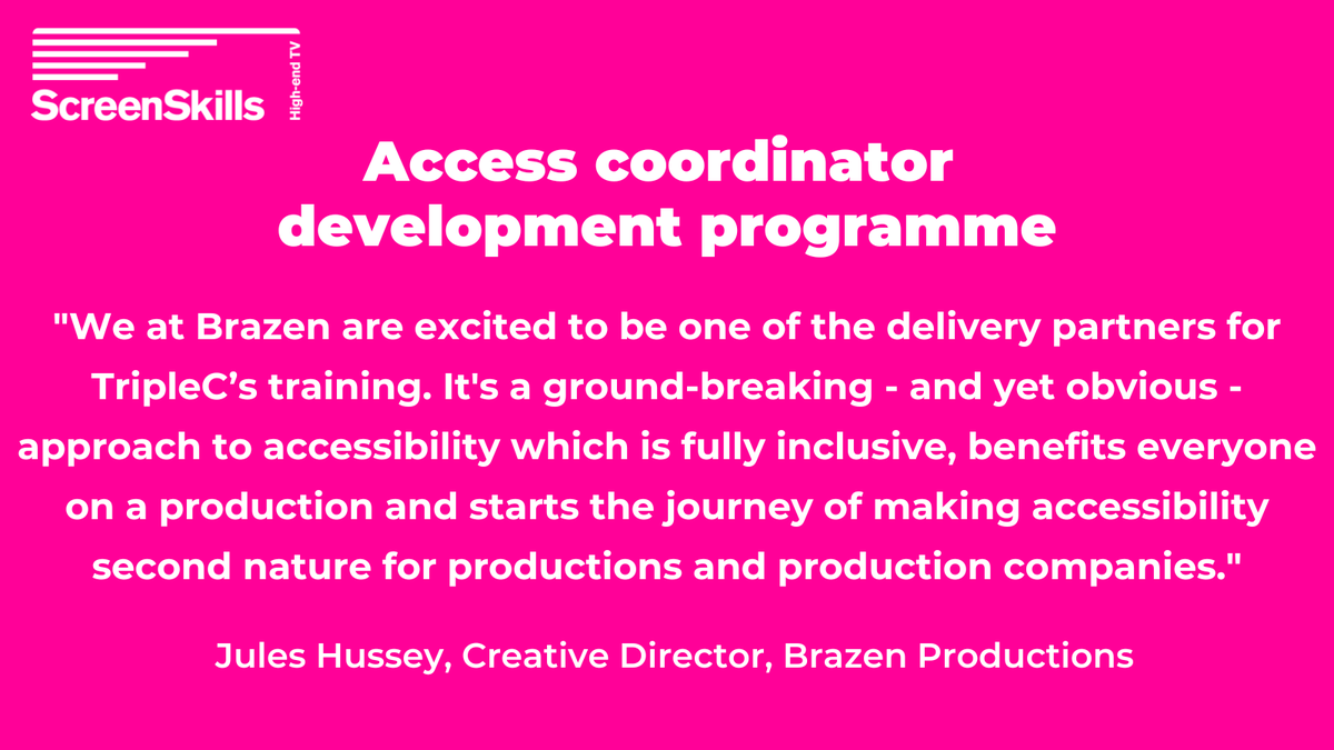 There are just four days left to apply to become an #AccessCoordinator on our fully funded training programme, supported by the ScreenSkills #HETVSkillsFund and delivered by @TripleC_UK with partners like @brazentv! Get more info and start applying here: bit.ly/3pi4O9x