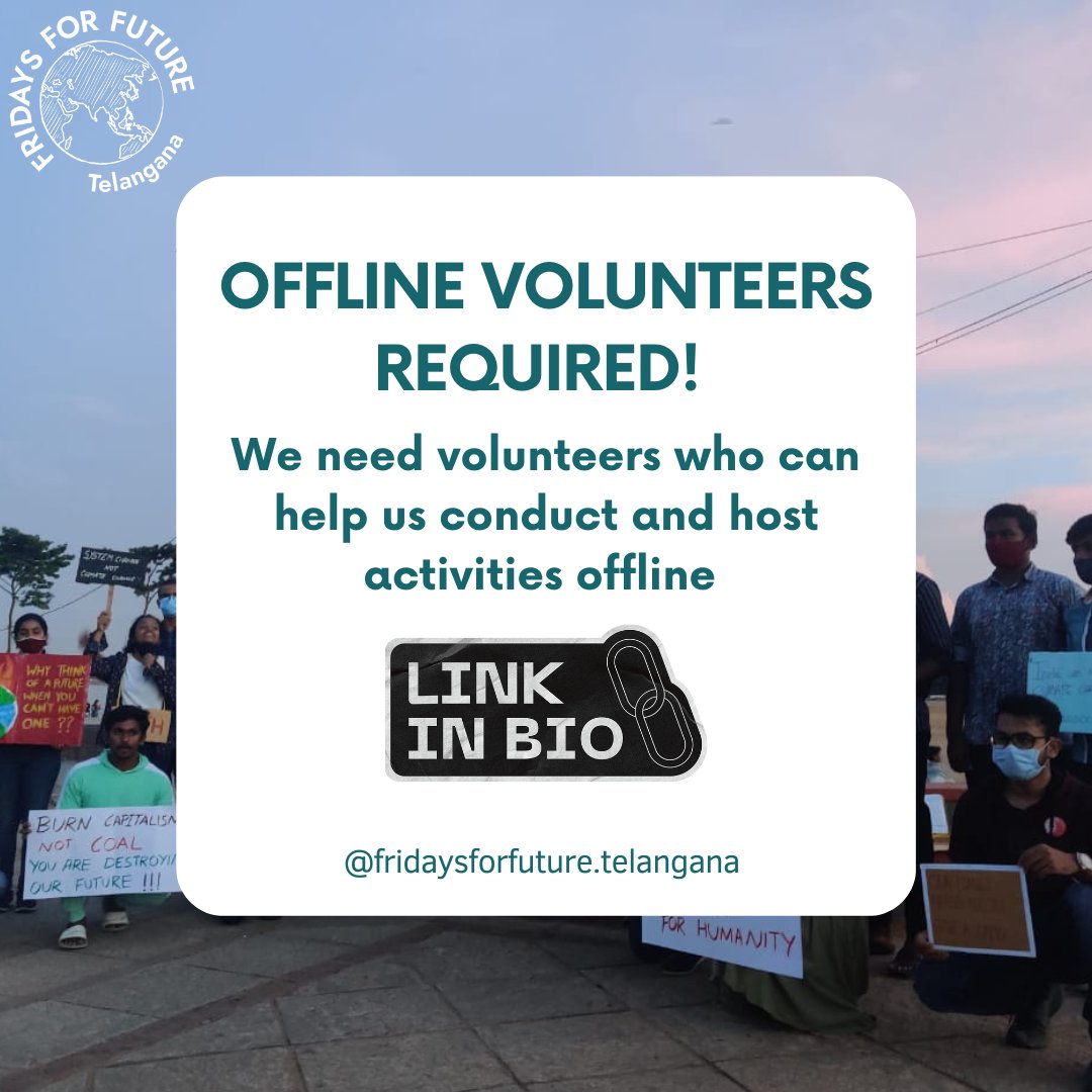 We apologise for inactivity
We are looking for offline volunteers, please share the post across your circles and fill the form.

#volunteerwithus #climatestrike #environment #globalclimatestrike #hyderabad #telangana