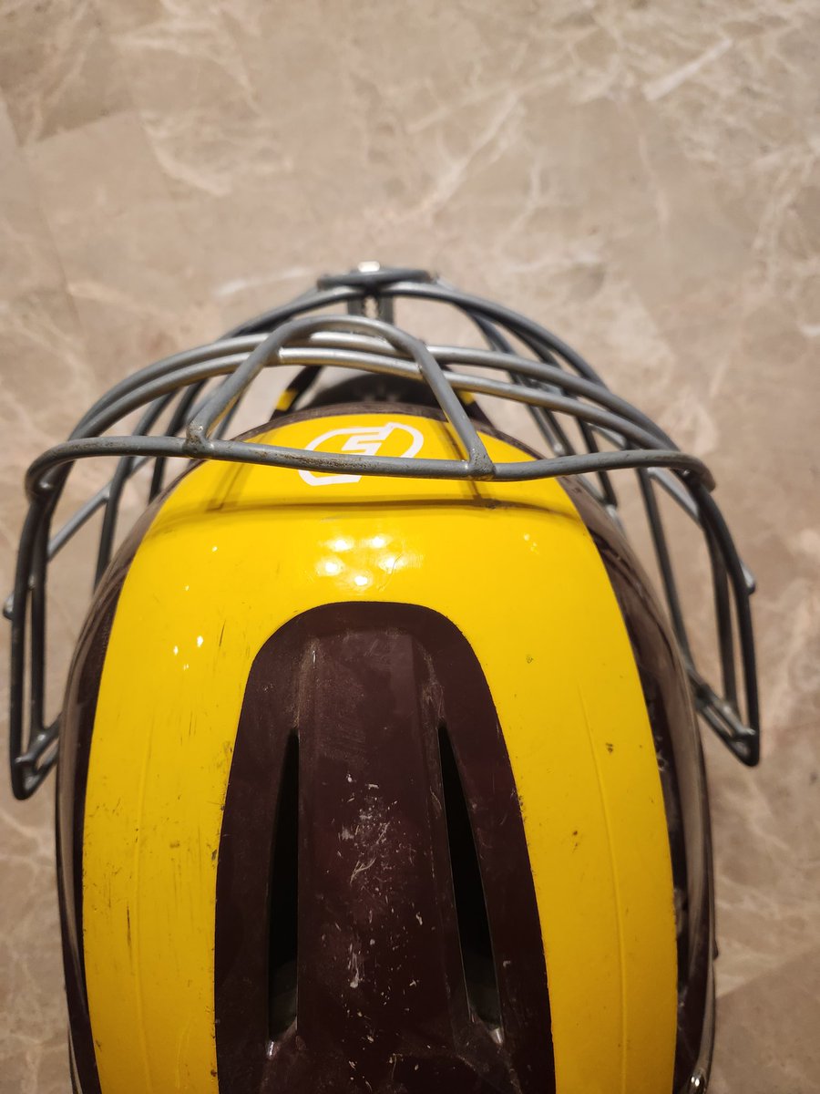 richgamber's tweet photo. Why I insist that @Dgamber25 wear a FORCE3 PRO GEAR  mask or helmet.  First inning of today's game, took a hard foul ball to the mask. Impact bent the cage, BUT the SPRINGS did their job ...  dissipating the impact and protecting Dylan from a concussion. https://t.co/WAokQdqvJC