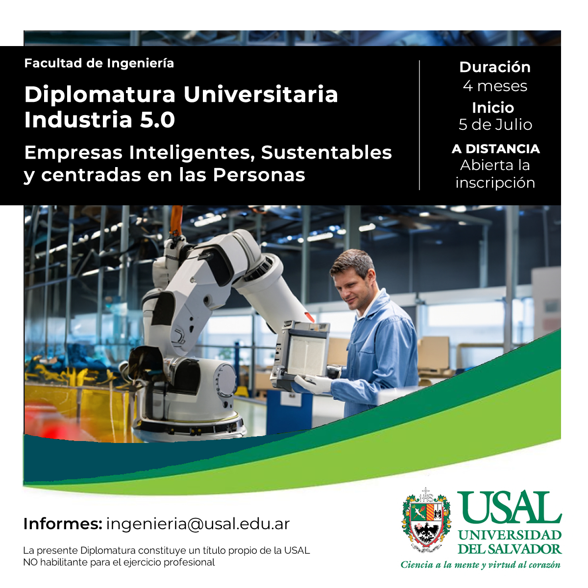 USAL_Ingenieria's tweet photo. Informes e Inscripciones:
📧 ingenieria@usal.edu.ar
👉 https://t.co/IAkQxtC3oC
⌛ Duración: 4 meses
📅 Comienzo: 05/07/2022
#industria50 #industria #ingenieria #industrial #cobots #industry5 #I50 https://t.co/w057ihmcDr