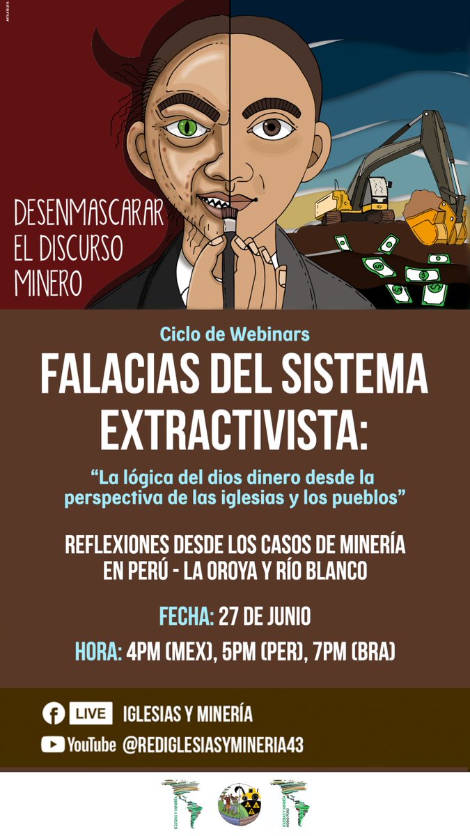 🚨🧨⛏️ ES MAÑANA 27.06
Falacias del Sistema Extractivista  - Casos Peru

La promesa es de desarrollo y respeto a las comunidades; la herida es el robo y la violencia contra los territorios. 

📆Martes, 27 junio 
⏰4pm🇲🇽/ 5pm🇵🇪🇨🇴/ 7pm🇦🇷🇧🇷
📌Inscríbete: bit.ly/44aDkS6