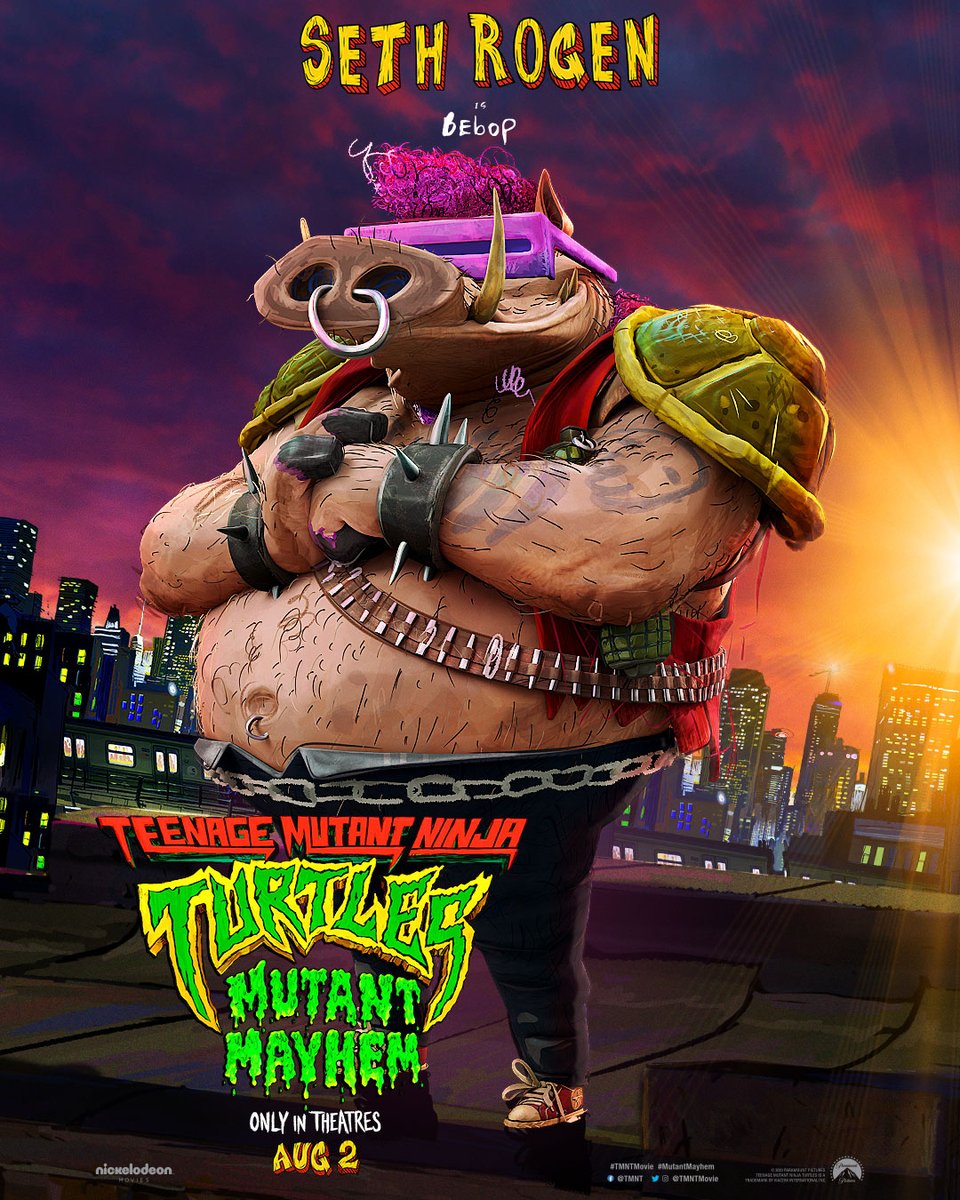 warthog. mohawk. codependency issues (see Rocksteady). Seth Rogen (@Sethrogen) is Bebop. see Teenage Mutant Ninja Turtles: #MutantMayhem only in theatres August 2! #TMNTMovie