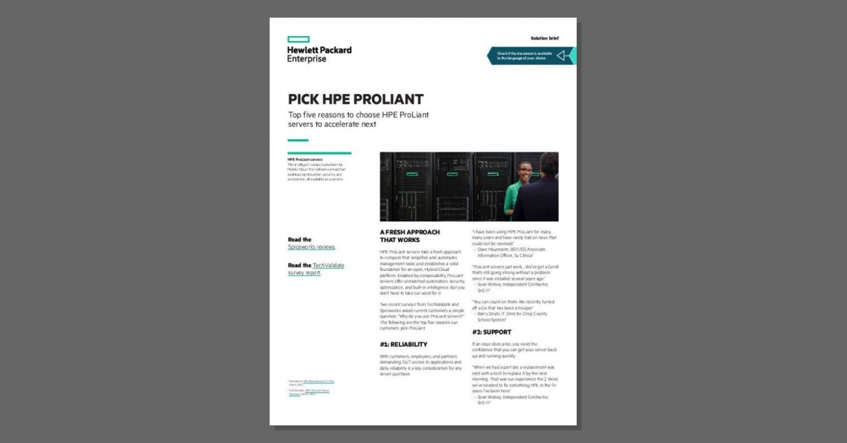 JonathansCompNJ's tweet image. Read this solution brief, courtesy of Jonathan's Technology Solutions, to learn the top 5 reasons why customers choose @HPE ProLiant. stuf.in/bbntpm
