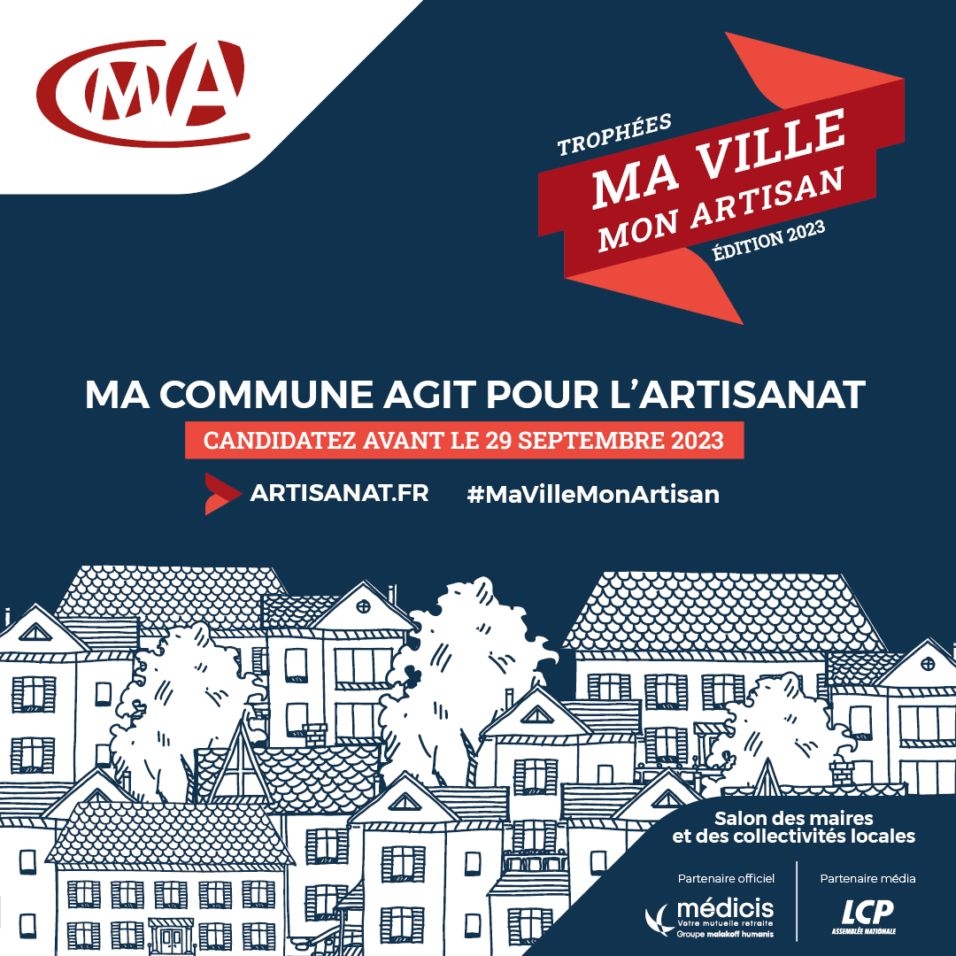 📌Le réseau des #CMA lance l’édition 2023 du prix national #MaVilleMonArtisan 🏆 : un concours qui met en lumière les collectivités locales qui encouragent le  développement de l’#artisanat dans leur territoire.

📅Inscription jusqu'au 29/09 ➡️ bit.ly/3XsGOxp #Collterr