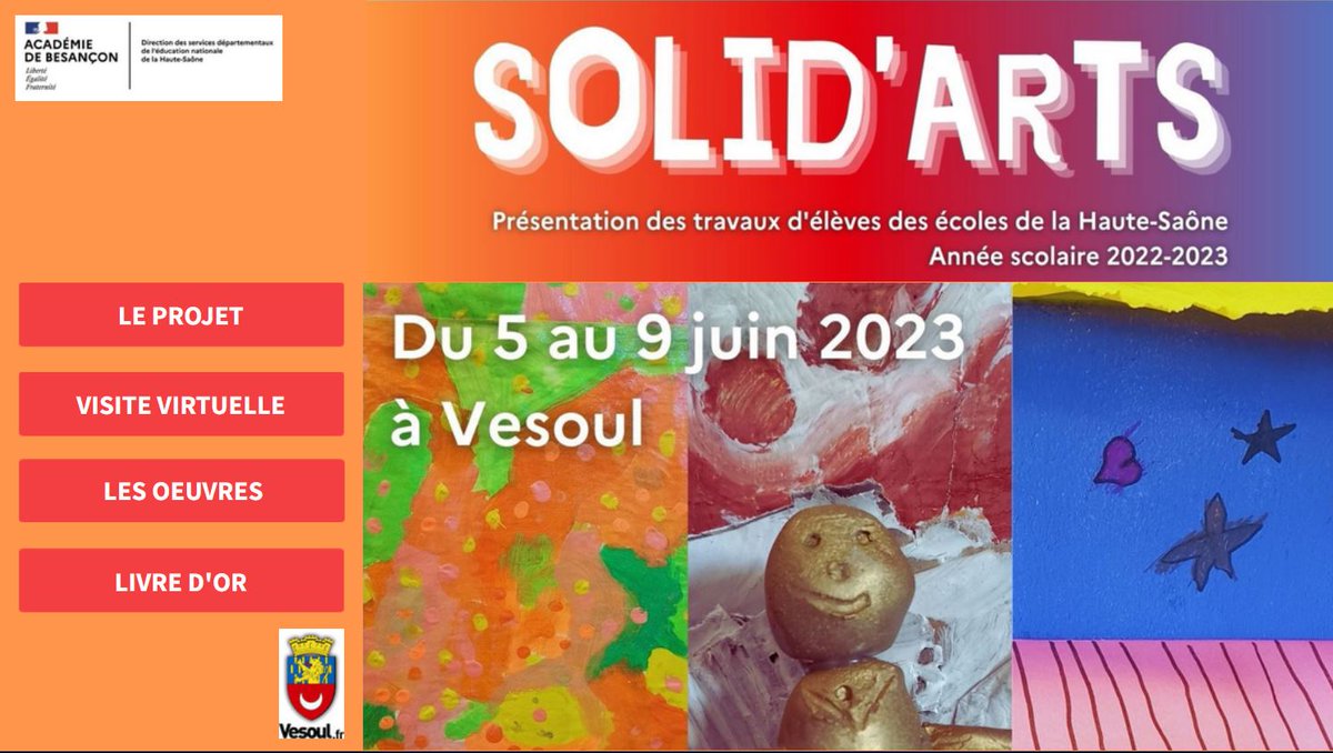 Quand l'art s'engage pour la fraternité : découvrez ou redécouvrez les œuvres collaboratives de l'exposition départementale Solid'Arts à Vesoul, un projet qui a mobilisé près de 2 000 élèves des écoles de la Haute-Saône <a href="/PhDestable/">Philippe Destable</a> <a href="/acbesancon/">Académie de Besançon</a> <a href="/DraeacBFC/">DRAEAC</a> 
view.genial.ly/6481deae92fbe0…