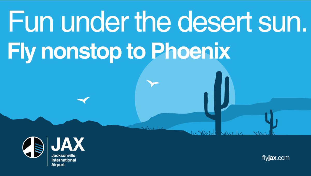JAXairport's tweet photo. 📣 New Nonstop Route Announcement! Trade in the humidity for the desert heat and travel to @PHXSkyHarbor on @AmericanAir. Daily service begins November 5th. https://t.co/8DuCzlDh7j
