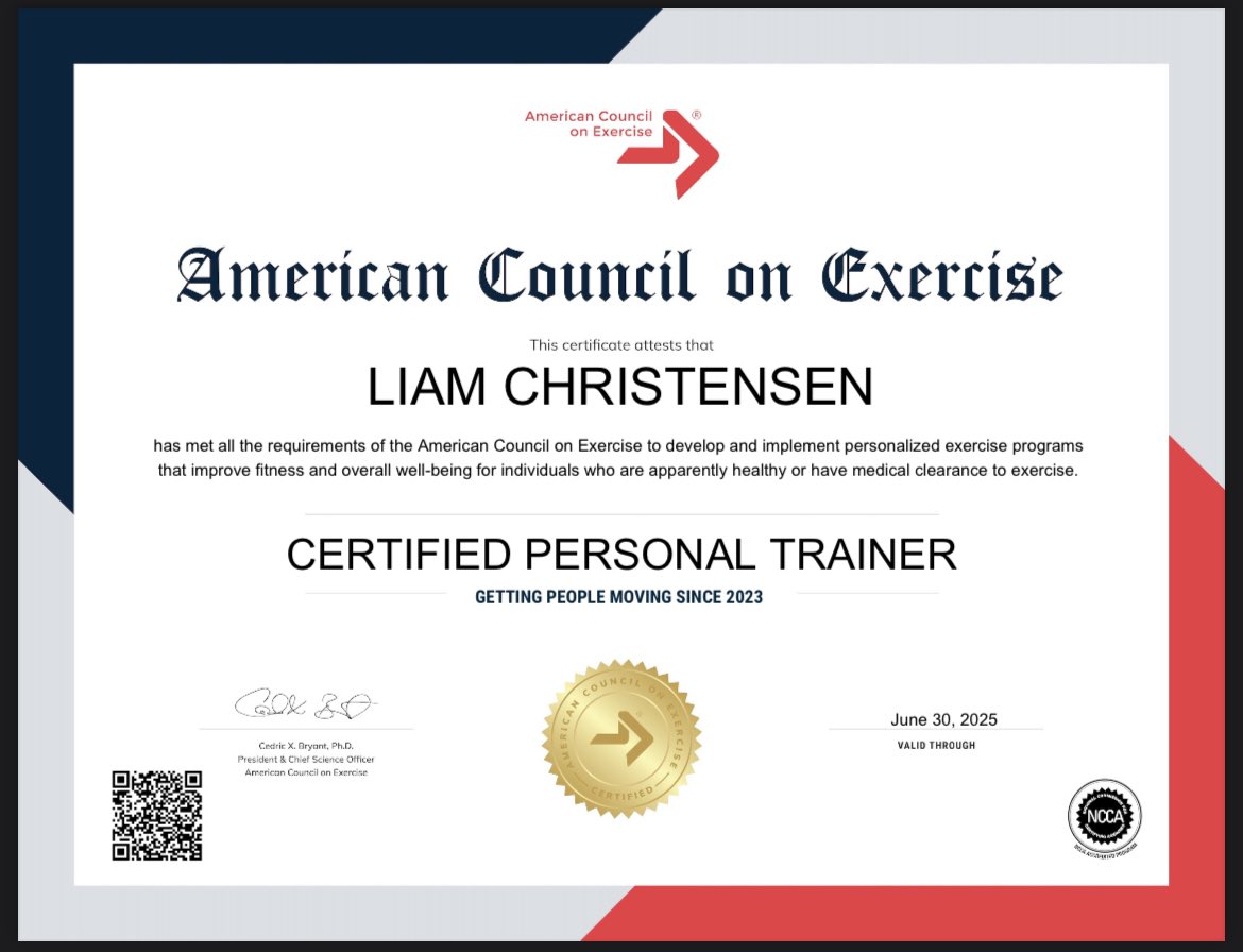 First step in the next chapter ✅
Officially a Certified Personal Trainer
<a href="/acefitness/">American Council on Exercise</a>