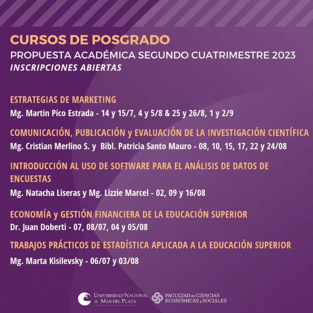 FCEyS (@fceys) on Twitter photo ▶️ Te presentamos nuevas ofertas académicas para complementar tu formación
▶️ Más información en nuestra página web o escribinos a posgreco@mdp.edu.ar ▶️ Te presentamos nuevas ofertas académicas para complementar tu formación
▶️ Más información en nuestra página web o escribinos a posgreco@mdp.edu.ar