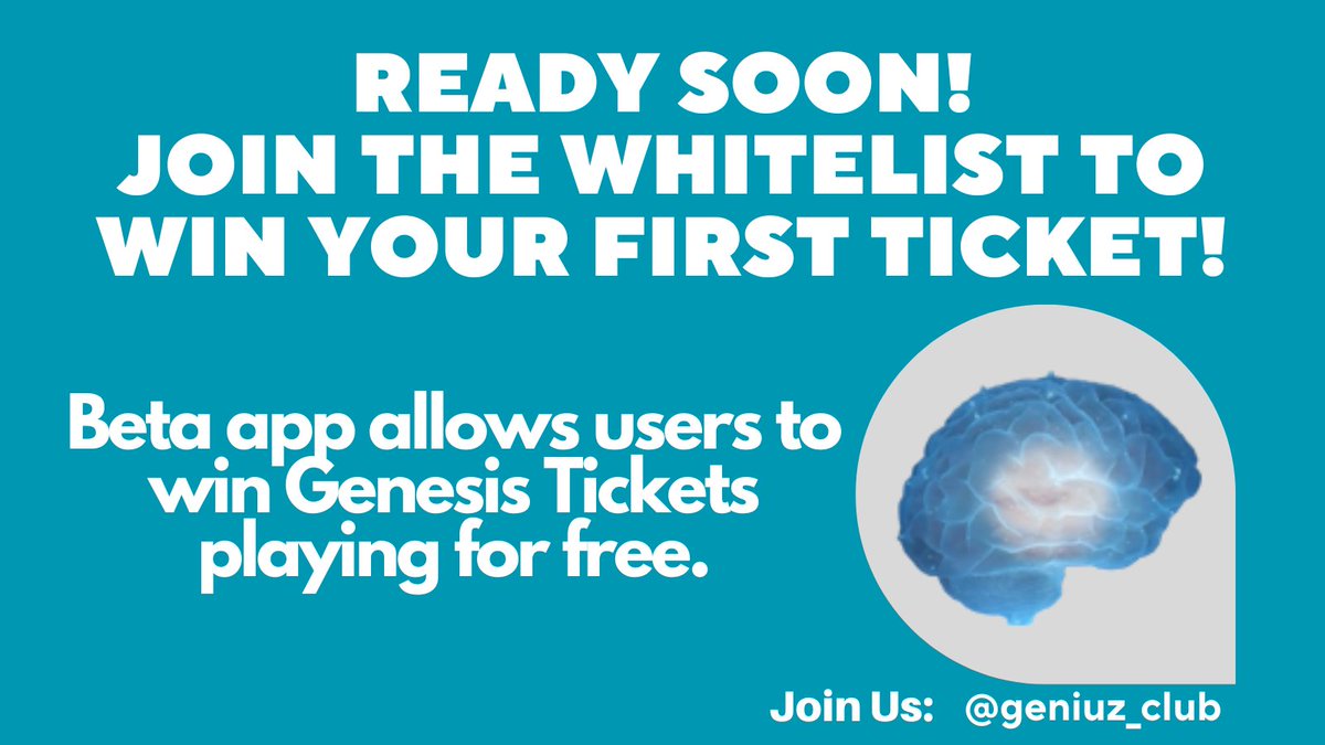READY SOON!
JOIN THE WHITELIST TO WIN YOUR FIRST TICKET!

Beta app allows users to win Genesis Tickets playing for free.

Get more info: geniuz.club

<a href="/geniuz_club/">GeniuzClub</a>
#Btc #doge #eth #shib #coin #token #nft #Crypto