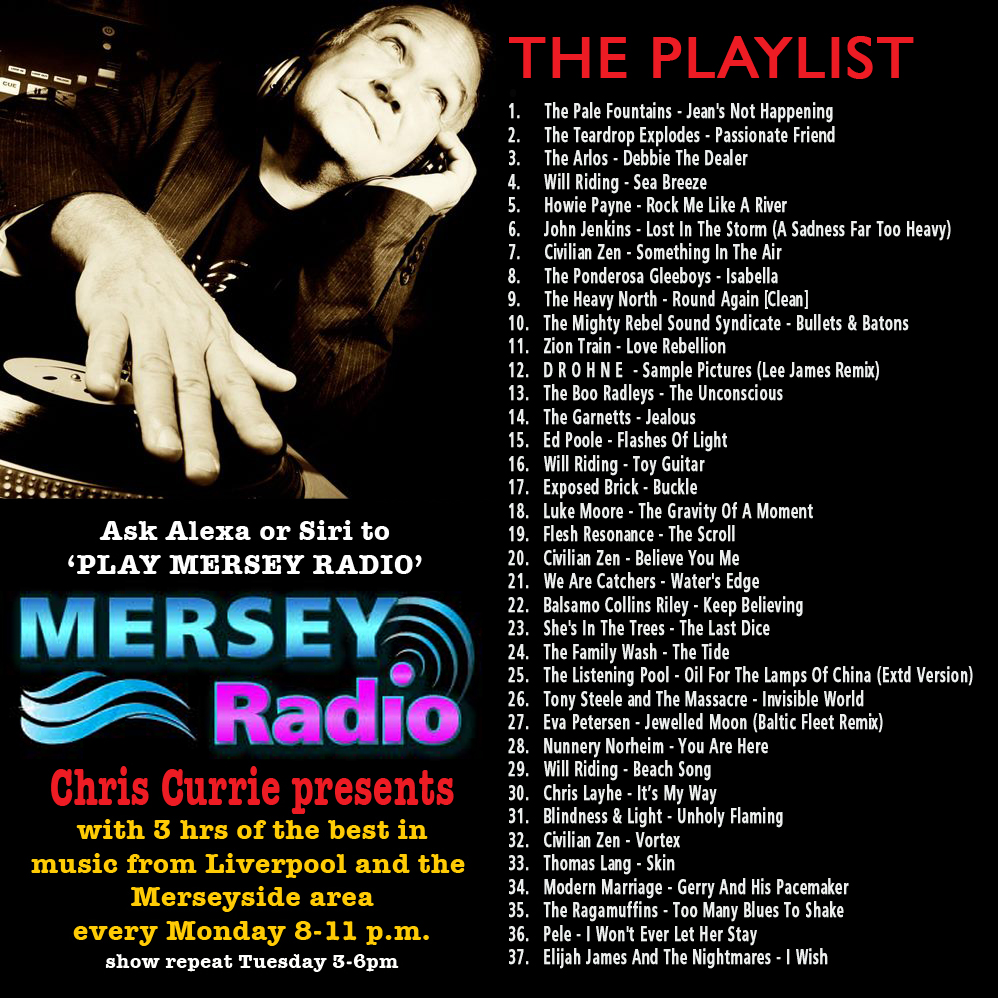 Chris Currie (@currieradioshow) on Twitter photo Here's tonight's #Mersey musical medication on <a href="/MerseyRadio/">Mersey Radio</a> with Feat. Artist: WILL RIDING & Feat. Album: THE FEARTRE by CIVILIAN ZEN plus 3hrs of local music <a href="/we_are_catchers/">We Are Catchers</a> <a href="/stevebalsamo/">Steve Balsamo</a> <a href="/PeteRiley6/">Pete Riley</a> @TheFamilyWash @ListeningPool <a href="/EvaPetersen/">Dr Eva Petersen</a> <a href="/vidarnorheim/">Vidar Norheim</a> <a href="/lizzienunnery/">Lizzie Nunnery</a> Here's tonight's #Mersey musical medication on <a href="/MerseyRadio/">Mersey Radio</a> with Feat. Artist: WILL RIDING & Feat. Album: THE FEARTRE by CIVILIAN ZEN plus 3hrs of local music <a href="/we_are_catchers/">We Are Catchers</a> <a href="/stevebalsamo/">Steve Balsamo</a> <a href="/PeteRiley6/">Pete Riley</a> @TheFamilyWash @ListeningPool <a href="/EvaPetersen/">Dr Eva Petersen</a> <a href="/vidarnorheim/">Vidar Norheim</a> <a href="/lizzienunnery/">Lizzie Nunnery</a>