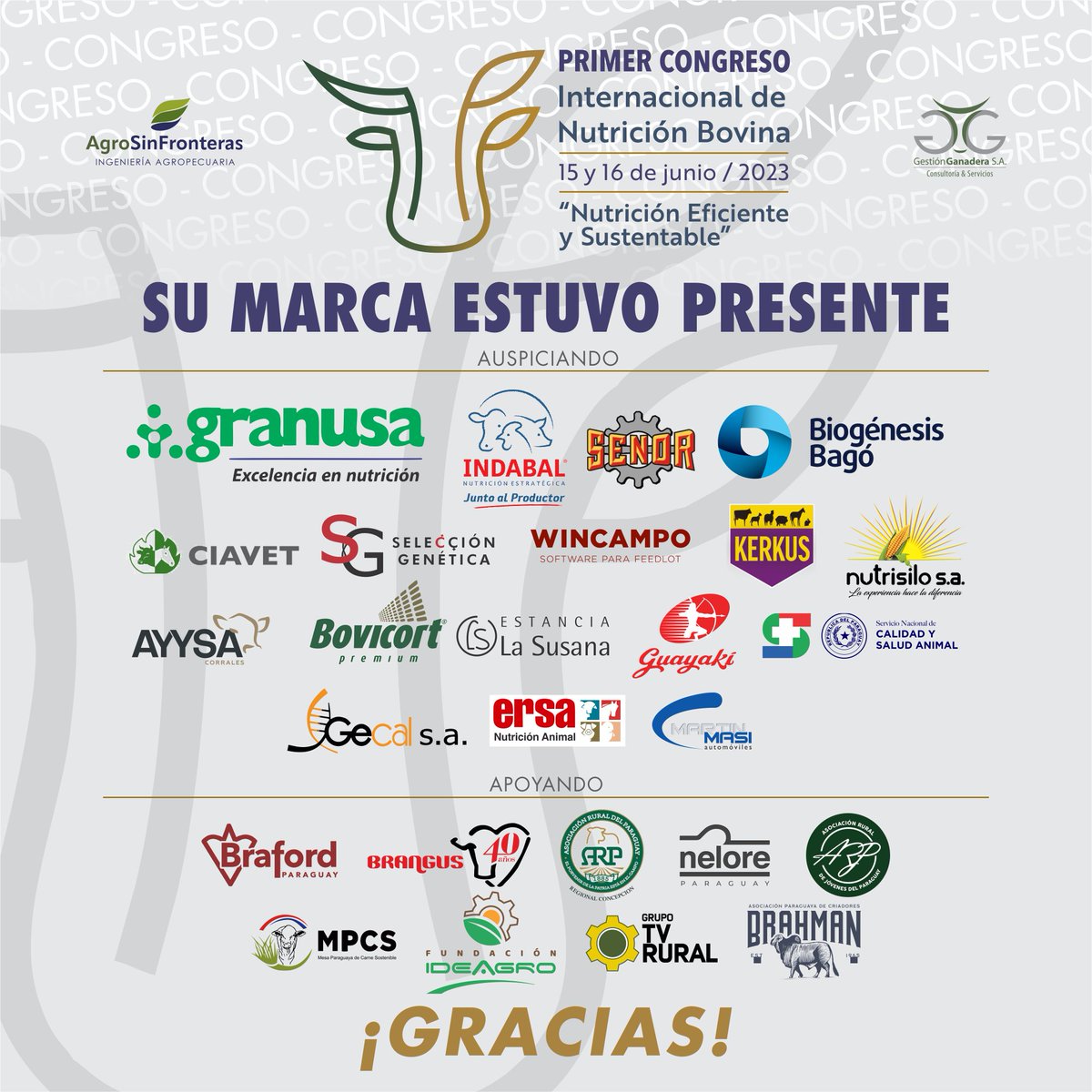 𝑪𝑶𝑵𝑮𝑹𝑬𝑺𝑶 𝑰𝑵𝑻𝑬𝑹𝑵𝑨𝑪𝑰𝑶𝑵𝑨𝑳 𝑫𝑬 𝑵𝑼𝑻𝑹𝑰𝑪𝑰Ó𝑵 𝑩𝑶𝑽𝑰𝑵𝑨 🐂🌱

Queremos expresar nuestro más sincero agradecimiento a todas las marcas que hicieron posible la realización del 1er Congreso Internacional de Nutrición Bovina.

¡Gracias totales! 🤩👏🏼