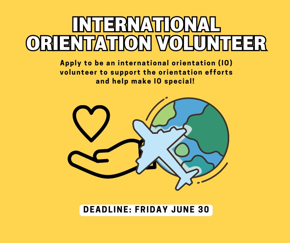 Hey Warriors! 

We're looking for International Orientation (IO) volunteers who can support the orientation efforts and help make IO special! If this is something you're interested in, be sure to apply by Friday June 30! 

Find more info here: uwaterloo.ca/student-succes…