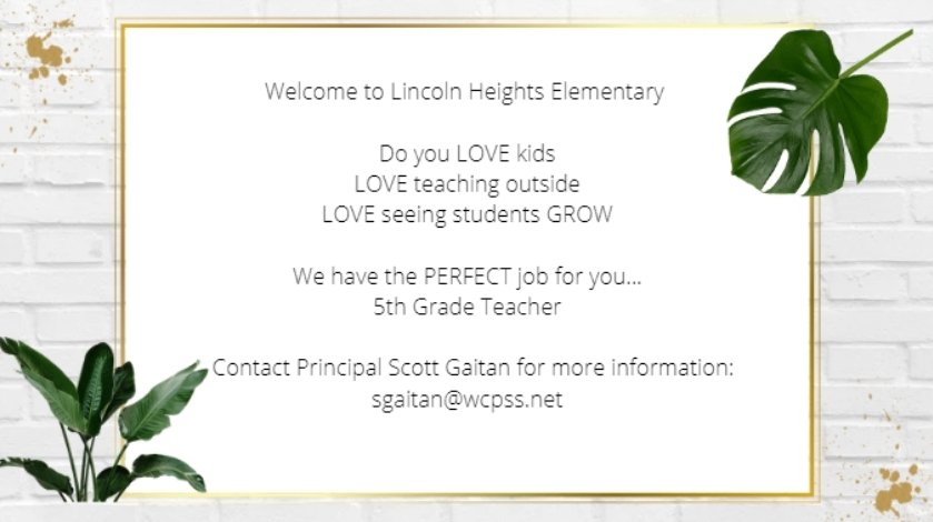 We'd LOVE to have you join our team! <a href="/LHECMES/">Lincoln HeightsECMES</a> <a href="/SGaitan/">Scott Gaitan</a> <a href="/LHES_PTA/">Lincoln Heights Environmental Connections MES PTA</a>