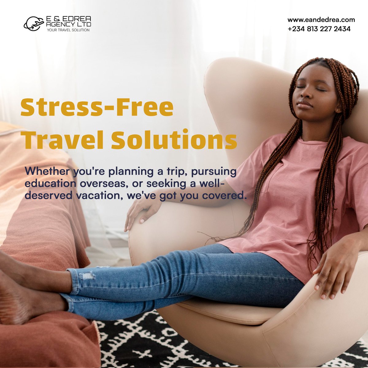 Travel with Peace of Mind! ✈️🌍 Leave the planning to us and enjoy a stress-free journey.  #TravelWithEase #StressFreeJourney #YourTravelPartner #TravelWithConfidence #LeaveItToUs #TravelSolution #DreamDestination #GlobalExploration #TravelSupport #TravelPeacefully #TravelExperts