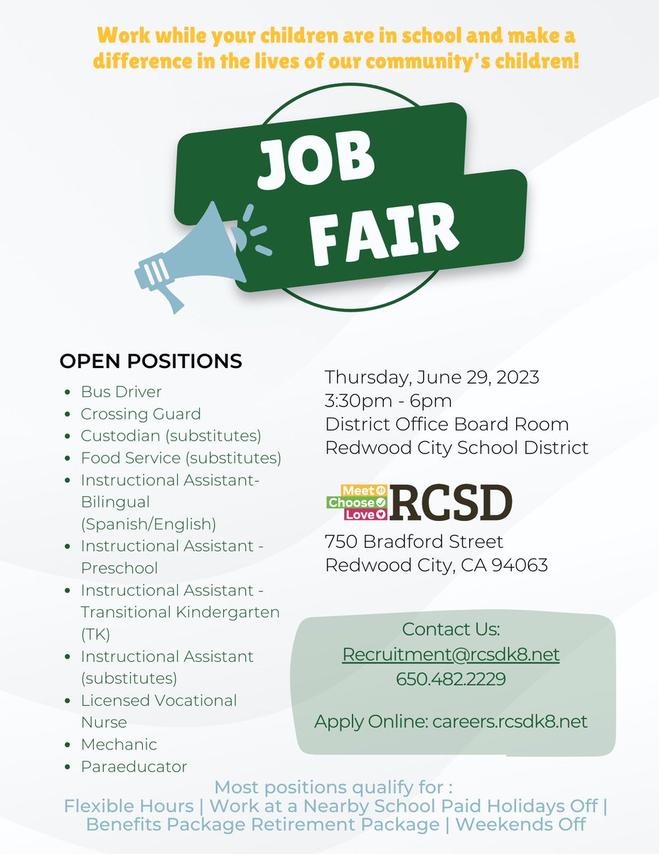 Our Job Fair is Thursday! We can’t wait to meet applicants who want to join Team RCSD and make a difference in the lives of children each day! careers.rcsdk8.net