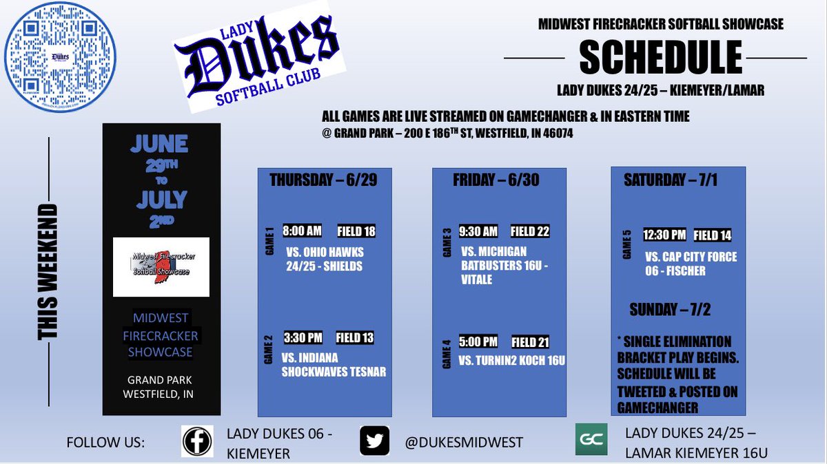 Lady Dukes 18U National - Kiemeyer/Tesnar (@dukesmidwest) on Twitter photo CO is amazing! We did it last year! This year we are playing in our backyard. Facing some elite competition <a href="/GrandParkSports/">Grand Park Sports Campus</a>. Can’t wait to see you out there 🔥 ⬆️ Let’s gooooo! CO is amazing! We did it last year! This year we are playing in our backyard. Facing some elite competition <a href="/GrandParkSports/">Grand Park Sports Campus</a>. Can’t wait to see you out there 🔥 ⬆️ Let’s gooooo!
