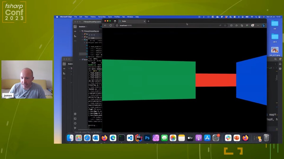 James Randall showing his first prototype of #fsharp Wolfenstein! Check out his simple ray caster project to run this yourself! github.com/JamesRandall/f…